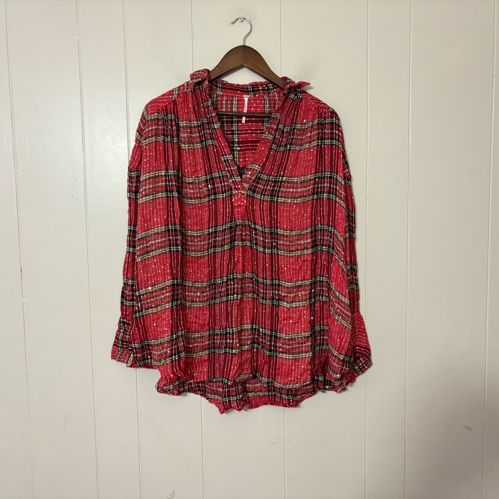 Free People Fearless Love Red Bell Sleeve Tunic Top Size XS Boho - Picture 3 of 13